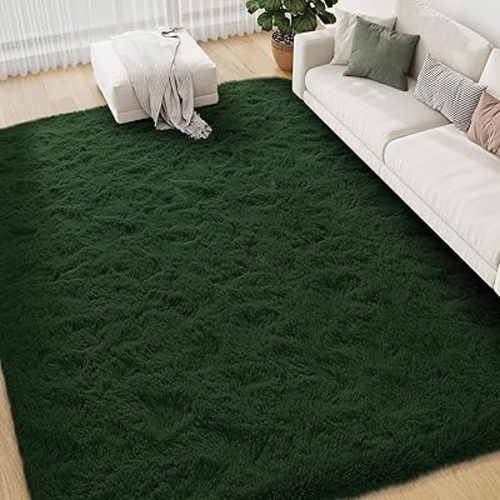 FVVRAX 9x12 ft Shag Area Rug for Bedroom Living Room, Dark Green