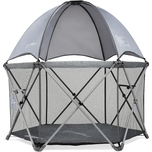 Baby Delight Go with Me Eclipse Deluxe Portable Playard | Playpen | Sun Canopy | Indoor and Outdoor | Ultra Padded Nylon Floor | Elephant Grey