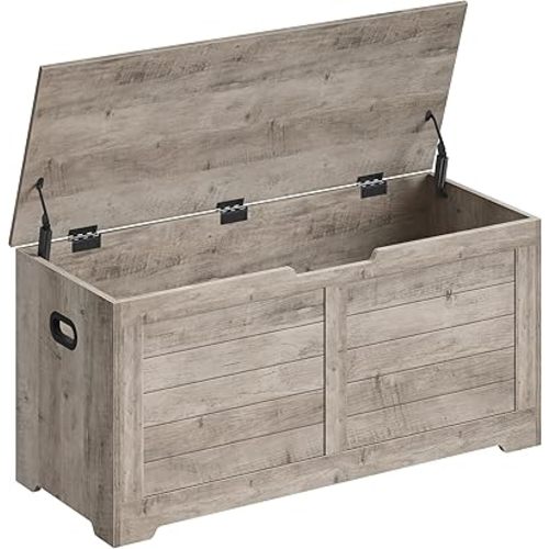 VASAGLE Storage Chest, Storage Bench with 2 Safety Hinges, Farmhouse Style, 15.7 x 39.4 x 18.1 Inches, for Entryway, Bedroom, Living Room, Heather Greige ULSB061K02