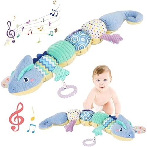 Baby Sensory Blue Chameleon Plush Musical Rattle Toy with Rustling Sounds for Infant 0-6 Months, Tummy Time Sensory Toys for 3-12 Month Old Newborn