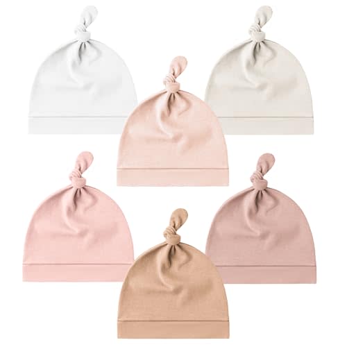 Konssy 6 Pack Baby Newborn Hats Set Knot Beanie Hats Soft for Infant Baby Girls Boys Caps 0-6 Months
