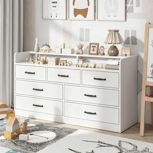 Winkalon 7 Drawer Dresser for Bedroom,Chest of Drawers with Metal handles,Dresser for Closet,White
