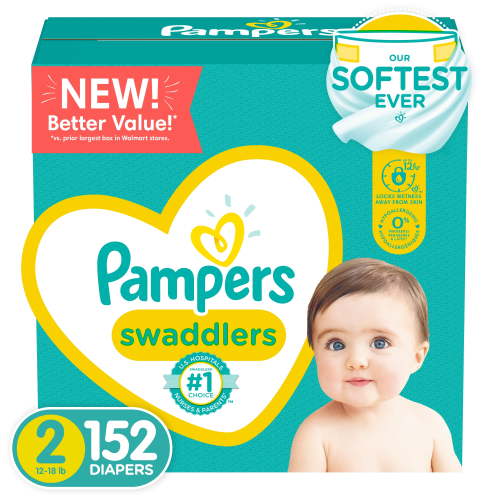Pampers Swaddlers Diapers, Ultra-Soft and Absorbent, Hypoallergenic, Size 2, 152 ct
