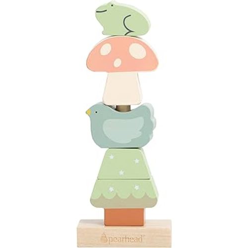 Pearhead Woodland Wooden Stacking Toy, Interactive Stackable Montessori Learning Toy, Building Game for Kids, Early Developmental Toys for Babies and Toddlers, 1+ Year, FSC Certified