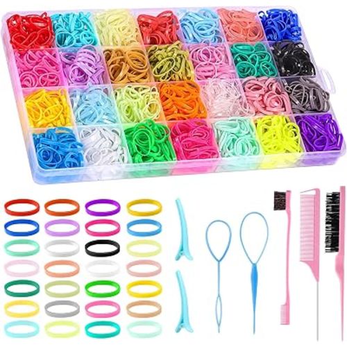 Hair Ties Accessories for Little Girls, 1500 Rubber Bands with 8 Hair Tools