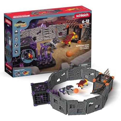 Schleich Eldrador Creatures - 71 PC BattleCave Arena Lava Vs. Shadow Playset - Lava Bull and Shadow Hound Set - Animal Monster Figurines for Boys and Girls - Fun Monster Toys for Kids Ages 7+