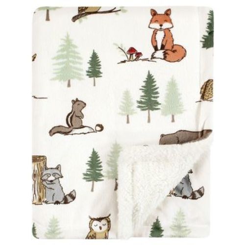 Hudson Baby Infant Boys Plush Blanket with Faux Shearling Back, Forest Animals, One Size