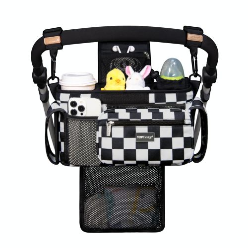 Amazon.com: TOPDesign Universal Baby Stroller Organizer, Stroller Caddy with Detachable Mesh Bag & Heightened Insulated Cup Holders & Non-Slip Secure Hooks Accessories, Fits Most Strollers (Checkerboard)