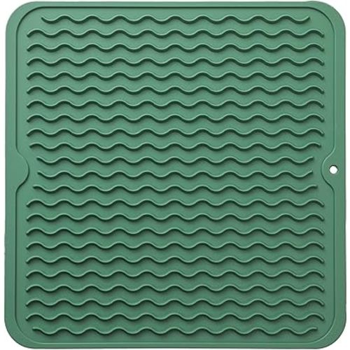 MicoYang Silicone Dish Drying Mat for Multiple Usage,Easy clean,Eco-friendly,Heat-resistant Silicone Mat for Kitchen Counter or Sink,Refrigerator or Drawer liner Green M 12 inches x 12 inches