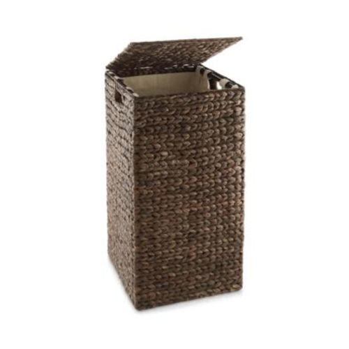 Laundry Hamper with Lid and Removable Liner Bag - Natural, Woven Water Hyacinth Square Laundry Basket for Clothes