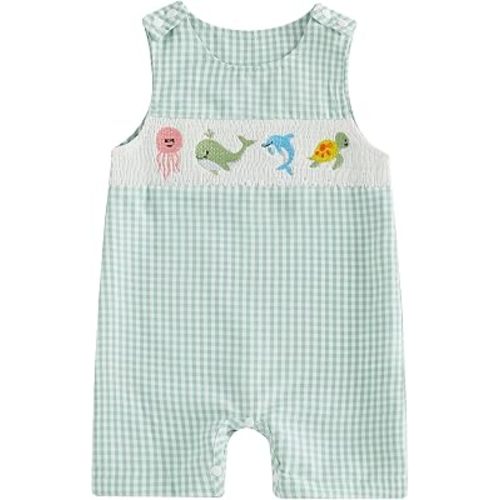 Amazon.com: KtwHarnu Newborn Infant Baby Boy Summer Clothes Embroidery Plaid Sleeveless Romper Jumpsuit Overall Bodysuit One-Piece Outfit (Green-Ocean Animals, 6-12 Months) : Clothing, Shoes & Jewelry