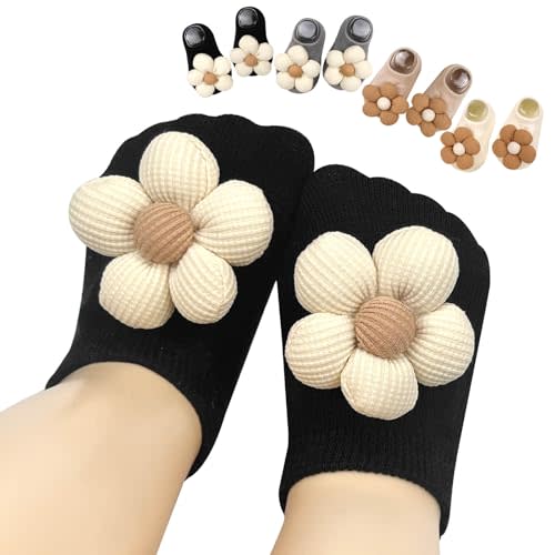 KEAINVRN 4Packs Baby Girls Socks,Flower Non-Slip Grips for Babies Toddler Princess Low Cut Ankle Socks for Girls
