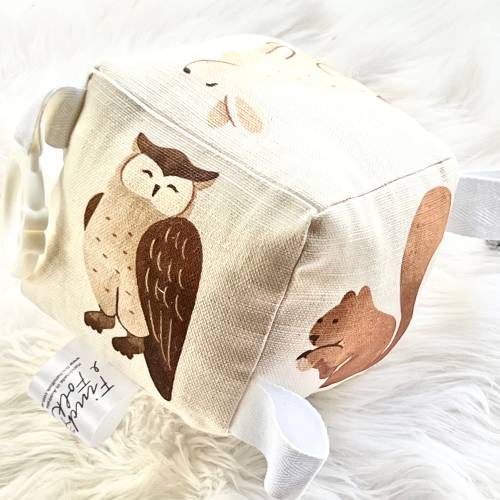 Organic Cotton Baby Block Rattle: Handmade Woodland Animals Toy