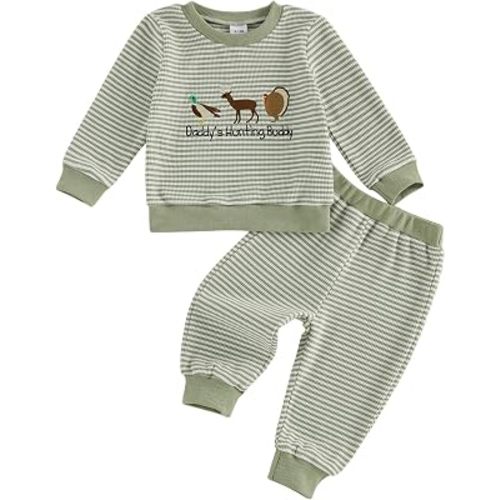 fhutpw Baby Toddler Boy Girl Fall Winter Clothes Embroidery Stripe Pullover Pants Sets Infant Long Sleeve Sweatshirt Outfits