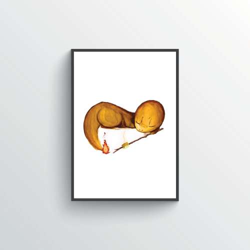 Sleeping Baby Charmander - Anime Pokemon Nursery Watercolor Wall Art Print