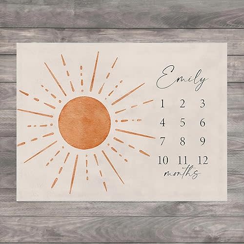 L&NG Monthly Milestone Blanket Baby Boy, Sun Baby Milestone Blankets Girl, Boho Sunshine Month Blankets, Personalized First Year Calendar Monthly Growth Blanket's Boy, Sun Girl blankett