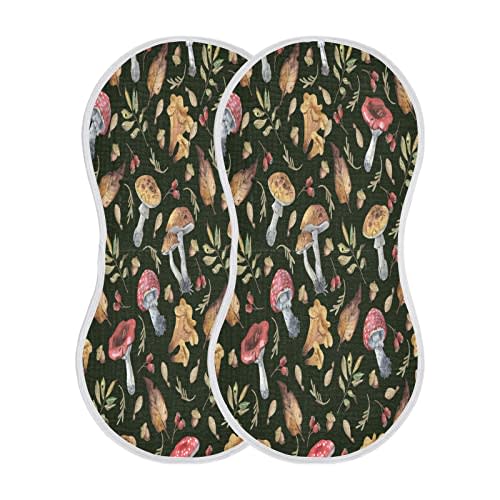 Kigai Colorful Mushroom Baby Burp Cloths Extra Soft and Absorbent Burping Rags Cotton Burp Clothes Washcloths Baby Essentials for Newborn Boys Girls 2 Pack