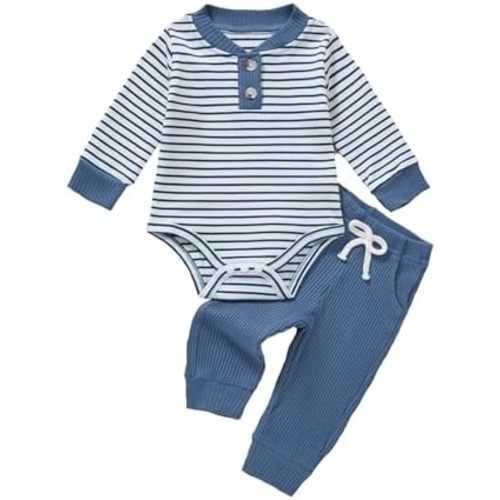 Baby Boy Clothes Ribbed Knitted Long Sleeve Romper Solid Pants Fall Winter Outfit Set