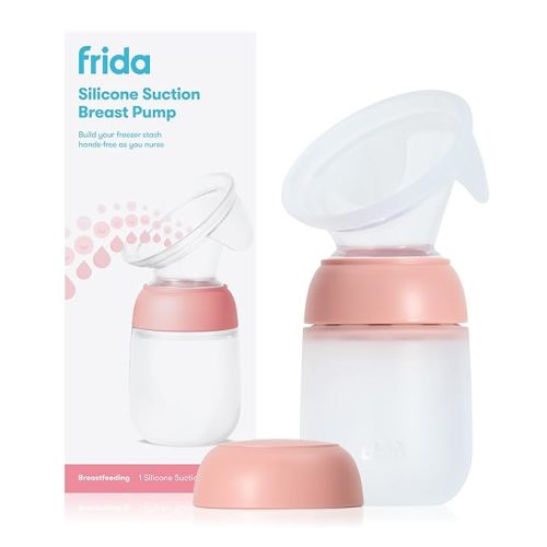 Frida Mom 2-in-1 Breast Pump: Manual Hand Pump & Hands-Free Automatic Suction Cup, Dual-Mode, Wireless Milk Collector, Ergonomic Handle, SoftFeel Flange for Breastfeeding