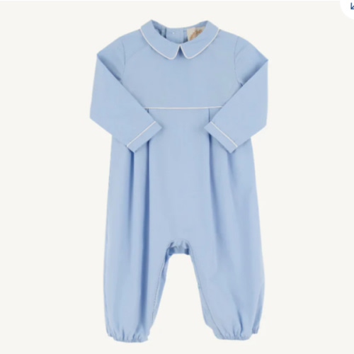 Long Sleeve Bradford Romper - Beale Street Blue with Worth Avenue Whit