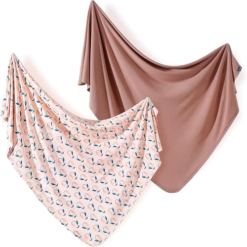 GRSSDER 2-Pack Ultra Soft Stretchy Jersey Knit Baby Swaddle Blankets, 33x44
