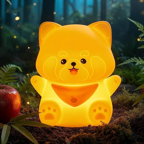 Red Panda Night Light with Squishy Soft Silicone, RGB Flashing Color, Dimmable Rechargeable Portable Touch Red Panda Gifts Decor for Girls Boys