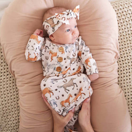 P's Ponies Newborn Baby Knot Gown & Hat Set