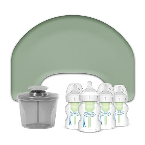 Dr. Brown's On-the-Go Feeding Bundle- Storm Green Nursing Pillow + Milk Powder Formula Dispenser with Snap-On Lid + 4Pack Wide-Neck Bottle 5 oz L1 - 3-Piece Set