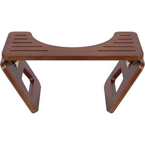 Toilet Stool Squat Adult and Kids - 8 Inches Foldable Poop Stool for Bathroom Bamboo Flip Potty Stool with Anti-Slip Layer - Improve Bathroom Posture and Comfort (Walnut)