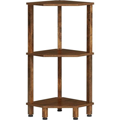 YUFAM 3-Tier Corner Shelf with Sturdy 5-Leg Base, Wooden Corner Bookshelf for Small Spaces, Small Corner Table for Living Room, Bedroom, Office, Brown