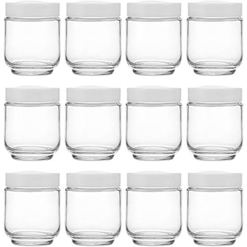 Hedume 12 Pack 6oz Clear Glass Jars with White Lids for Spices, Party Favors, Jams etc.
