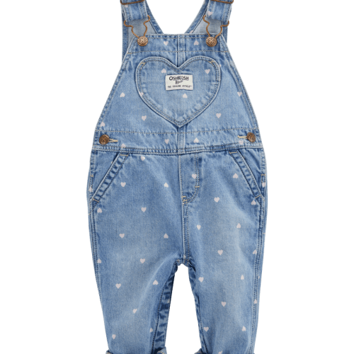 Baby Heart-Print Knit Denim Overalls - Blue | Carter’s Oshkosh Canada
