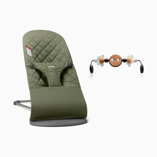 BabyBjörn Bouncer Bliss and Toy Bar Bundle - Dark Green/Bw Googly Eyes