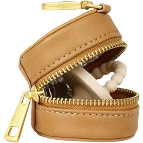 FAWN DESIGN The Paci Case, Tan Pacifier Holder, Premium Pebbled Faux Leather Paci Holder, Insulated Pacifier Case with Zipper and Clip, Fits Most Standard Size Pacifiers, 2.25 x 2.25 inches