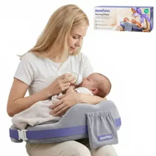 MOMFANN Nursing Pillow for Breastfeeding, 60D Firm Memory Foam, Ergonomic Lumbar Support & Safety Fence, Wider Cushion for Back Pain Relief, Adjustable Strap, Removable Machine Washable Cover - TikTok Shop