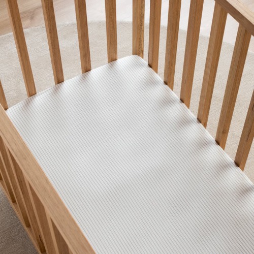 Leo Washed Cotton - Sage Stripe Cot Fitted Sheet | Sheet Society