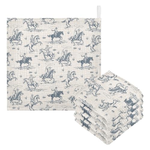 Western Cowboy Baby Washcloths Newborn Muslin Burp Cloths 3 Pack Soft Cotton Baby Face Bath Towel Drool Bibs for Infants, Girls and Boys 11.8 x 11.8 Inch