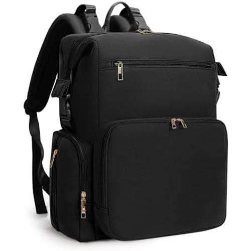 Neoprene Diaper Bag Backpack with Changing Pad, Large Newborn Baby Maternity Bags Travel Tote with Insulated Pockets (Black)