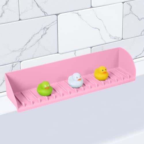 ShfiYolx Tub Splash Guard for Kids, Bathtub Edge Water Guard Play Shelf and Toy Storage Organizer, Bathroom Sink Silicone Splash-Resistant with 4 Suction Cups, Easy to Install, Pink, 1 Pack