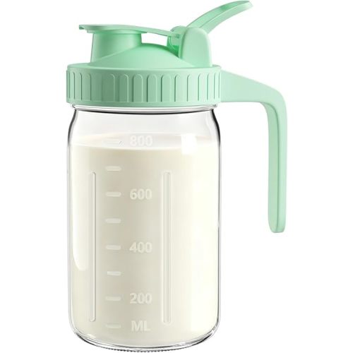 32oz Breast Milk Pitcher with Lid – Leak-Proof & Airtight Glass Storage Container for Breastmilk, Wide-Mouth Mason Jar Pitcher, Fast Formula Maker, Green