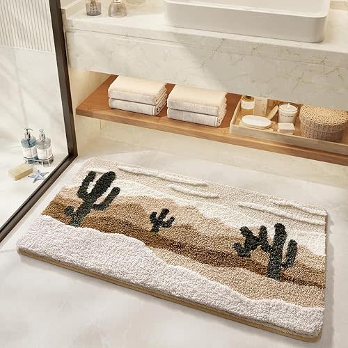 Luxury Bath Mat Super Absorbent and Non Slip Bathroom Rug Forest Mat Machine Washable Soft Microfiber Rug for Dining Room, Living Room and Tub (Deserts, 23"x16")