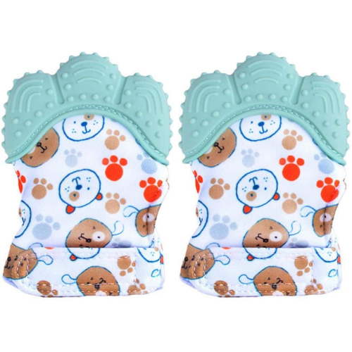 Infant Washable Durable Protection Teether Toy Mitt Gloves,Green,2-Piece