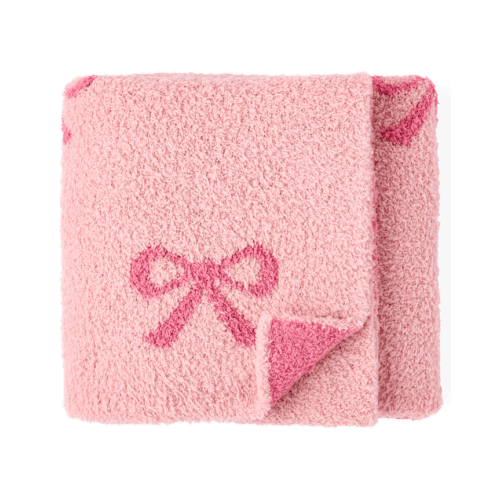 Baby Girls Bow Chenille Cozy Blanket - Pink