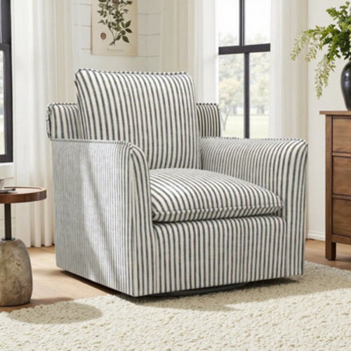 29.7" W Modern Soft Stripe Upholstered Glider Swivel Barrel Chair With Removable Cushion | Wayfair