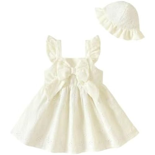 Renotemy Infant Baby Girl Summer Dress Ruffle Flutter Sleeve Bowknot Sundress Gifts Casual Clothes Outfits with Hat and Bag