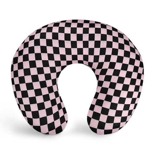 DILIMI Nursing Pillow Cover, Stretchy Removable Case for Breastfeeding Pillows, Ultra Soft Comfortable Slipcover for Baby Girl and Boy, Black Pink Checkered