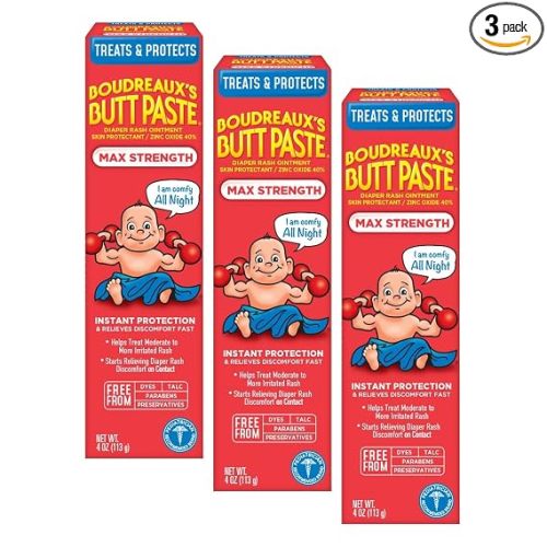 Boudreaux's Butt Paste Maximum Strength Diaper Rash Cream, Ointment | For Baby | 4 oz Tube | Pack of 3