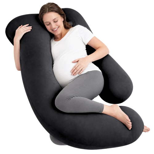 Sasttie Cooling Pregnancy Pillows for Sleeping, U Shaped Full Body Pillow with Removable Cover, Pregnant Women Must Haves, Maternity Essential,Black