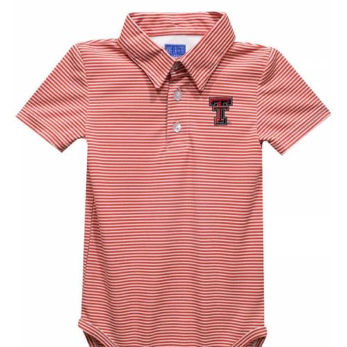 Vive La Fete Texas Tech Red Raiders Baby Red Pencil Stripe Polo Romper - 16160694