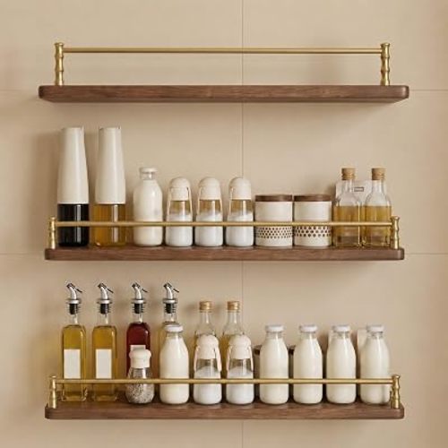3 Pack Bookshelf Brass Gallery Rails for Shelves, Anti-Tipping Gallery Rails for Shelves Furniture, Decorative Gallery Guardrail Bar Fence for Kitchen Cabinets Wine(Style-B,30in/76.2cm)